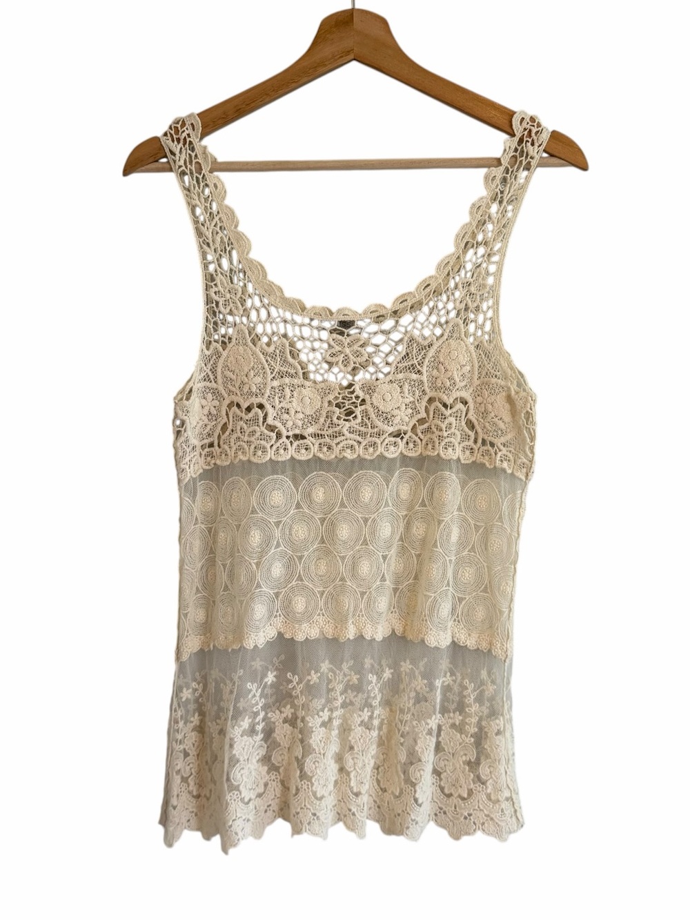 Issi Womens Boho Fairy Crochet Lace Tank Top Size L Beachy Coquette Cottage